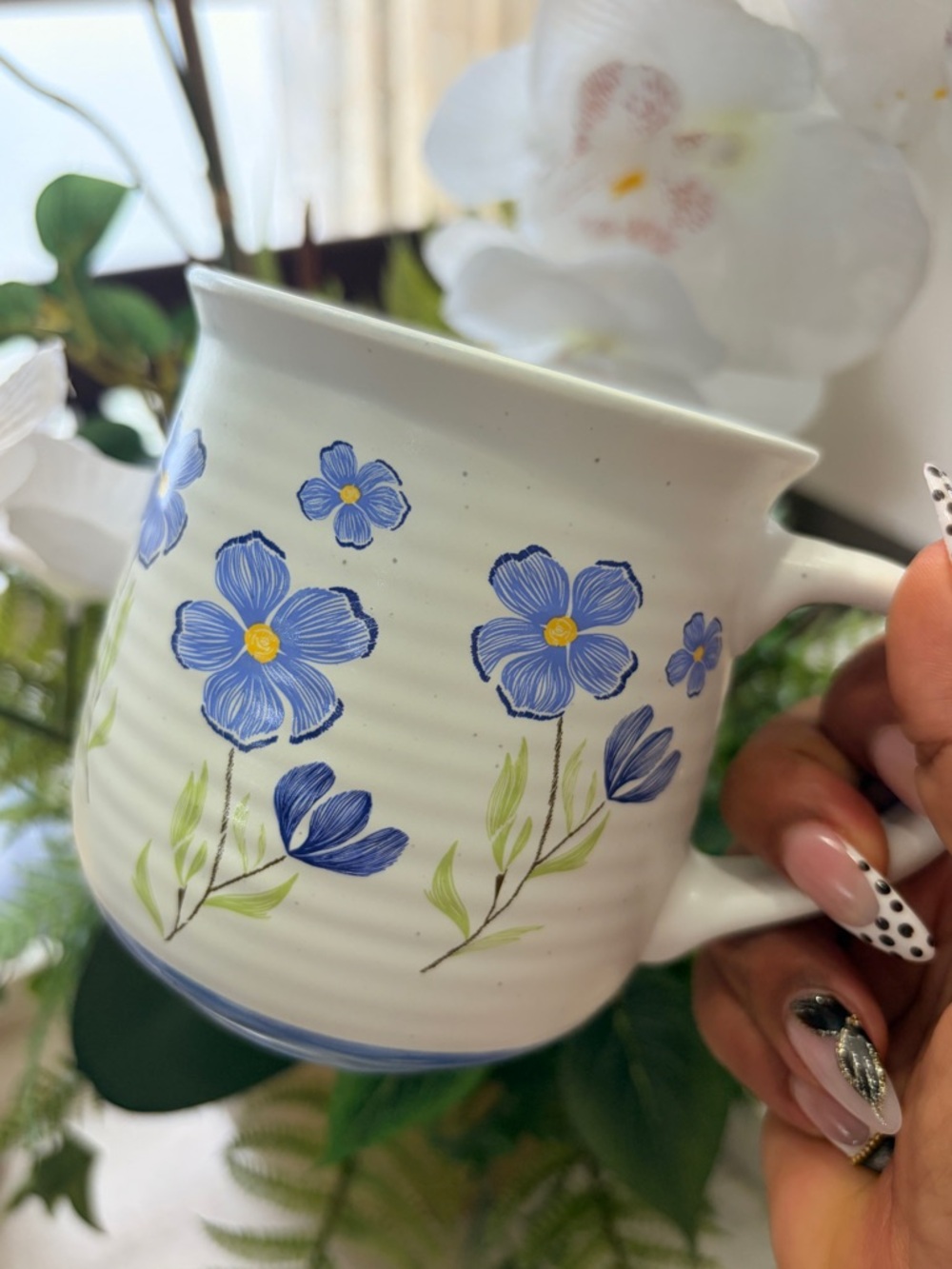 Floral Ceramic Mug - Faith over Fear written -18oz
